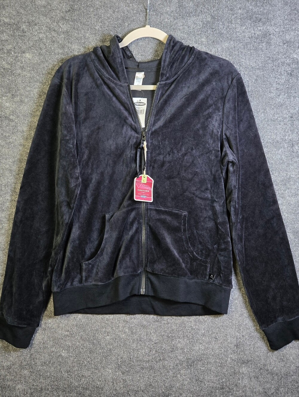 Old Navy Hoodie Womens L Black Velour Couture Intimates Full Zip Y2K New